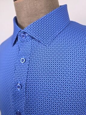 Collars & Co. Men's Blue Geometric Dress Collar Shirt 2XL Relaxed